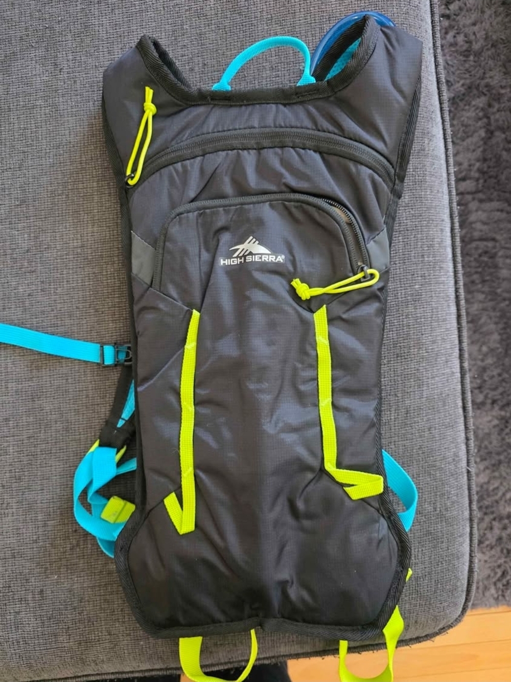 High Sierra Hydration Pack - Charcoal with Neon Yellow & Teal Accents
